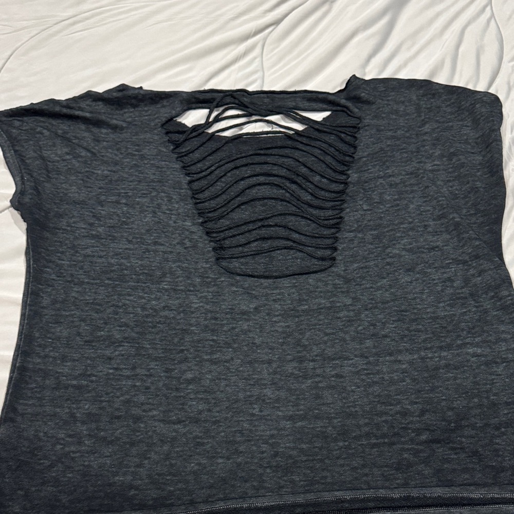 Women's Charcoal Grey Distressed Knit Top